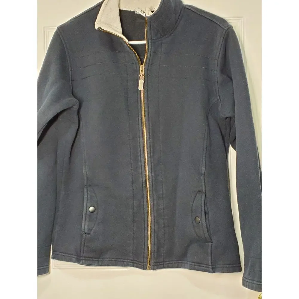 Columbia Women’s Full Zip Fleece Jacket Size M Navy Blue Sherpa Lined Soft Warm